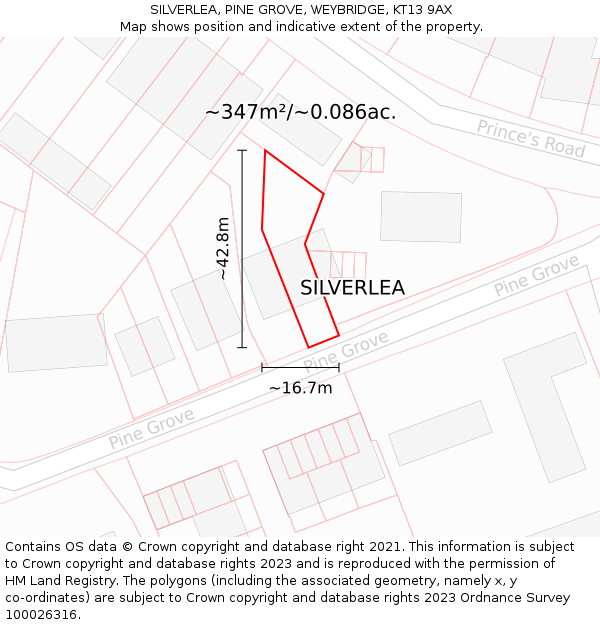 SILVERLEA, PINE GROVE, WEYBRIDGE, KT13 9AX: Plot and title map