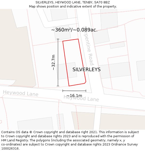 SILVERLEYS, HEYWOOD LANE, TENBY, SA70 8BZ: Plot and title map