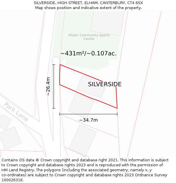 SILVERSIDE, HIGH STREET, ELHAM, CANTERBURY, CT4 6SX: Plot and title map