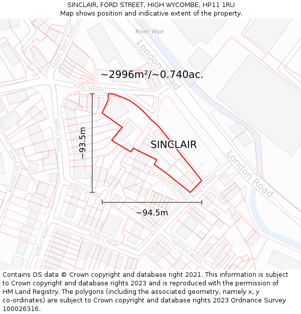 SINCLAIR, FORD STREET, HIGH WYCOMBE, HP11 1RU: Plot and title map