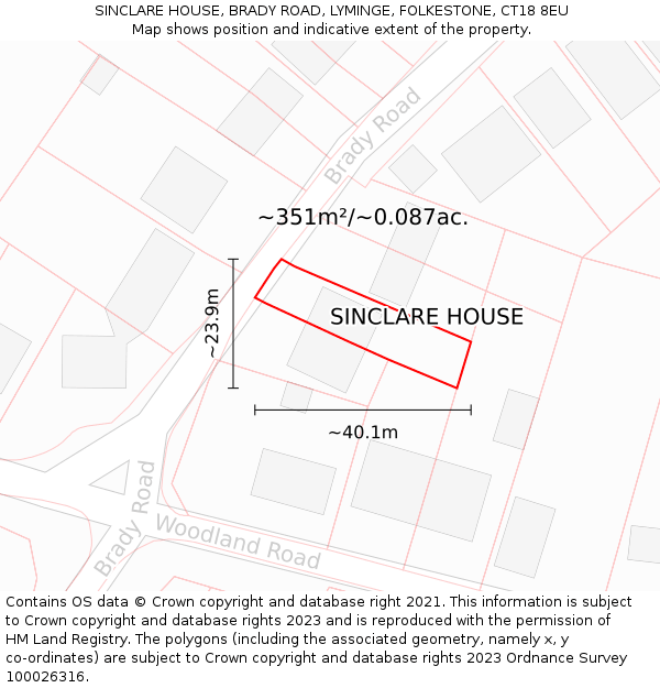 SINCLARE HOUSE, BRADY ROAD, LYMINGE, FOLKESTONE, CT18 8EU: Plot and title map