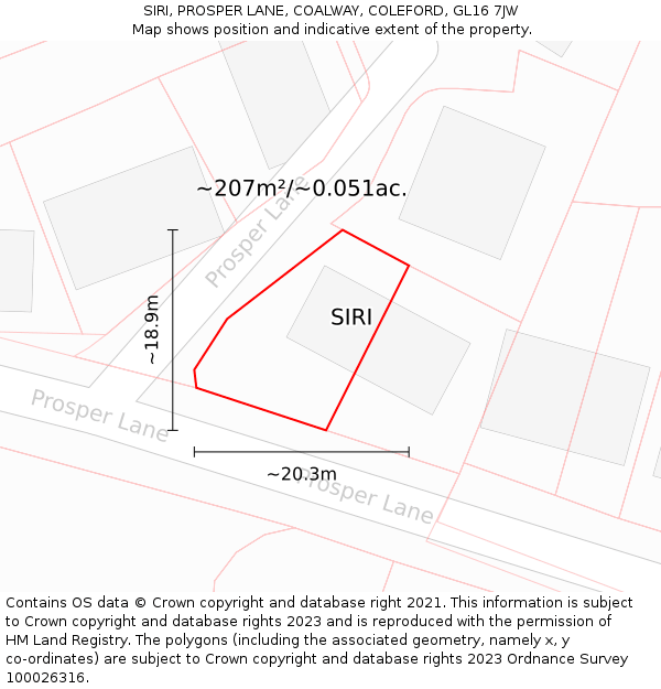 SIRI, PROSPER LANE, COALWAY, COLEFORD, GL16 7JW: Plot and title map