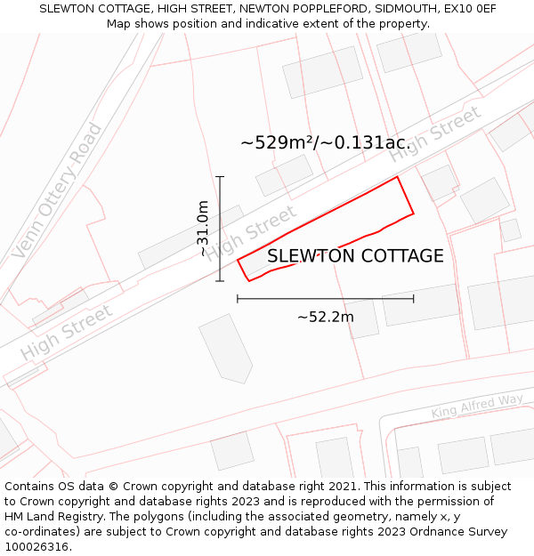 SLEWTON COTTAGE, HIGH STREET, NEWTON POPPLEFORD, SIDMOUTH, EX10 0EF: Plot and title map