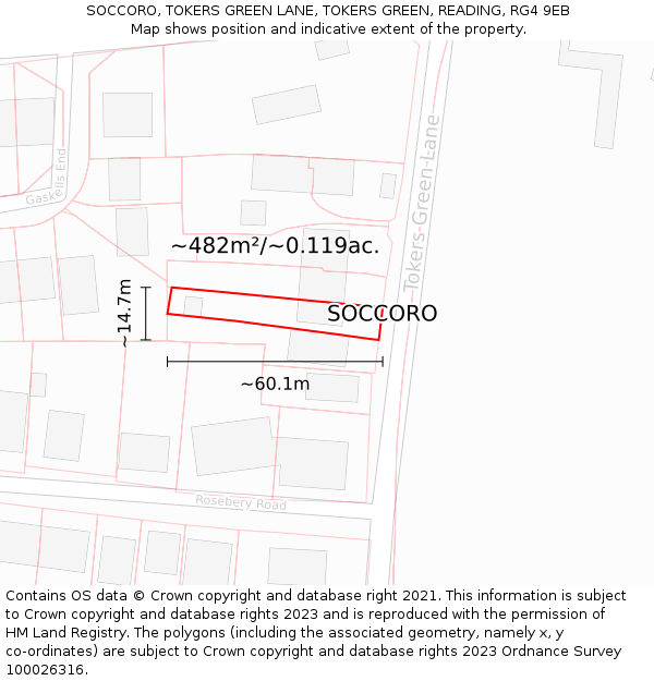 SOCCORO, TOKERS GREEN LANE, TOKERS GREEN, READING, RG4 9EB: Plot and title map