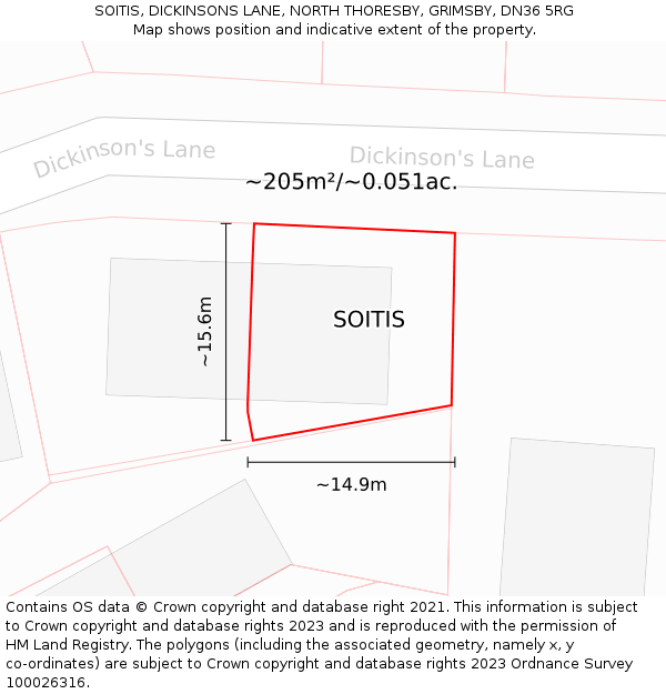 SOITIS, DICKINSONS LANE, NORTH THORESBY, GRIMSBY, DN36 5RG: Plot and title map