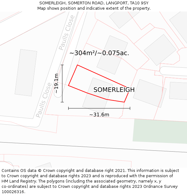 SOMERLEIGH, SOMERTON ROAD, LANGPORT, TA10 9SY: Plot and title map