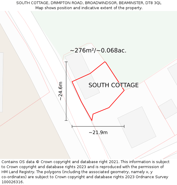 SOUTH COTTAGE, DRIMPTON ROAD, BROADWINDSOR, BEAMINSTER, DT8 3QL: Plot and title map