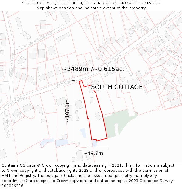 SOUTH COTTAGE, HIGH GREEN, GREAT MOULTON, NORWICH, NR15 2HN: Plot and title map