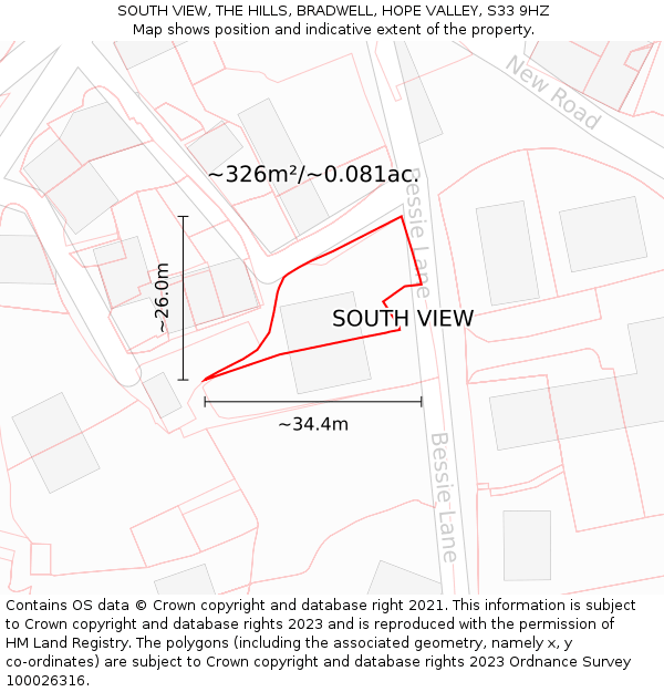 SOUTH VIEW, THE HILLS, BRADWELL, HOPE VALLEY, S33 9HZ: Plot and title map