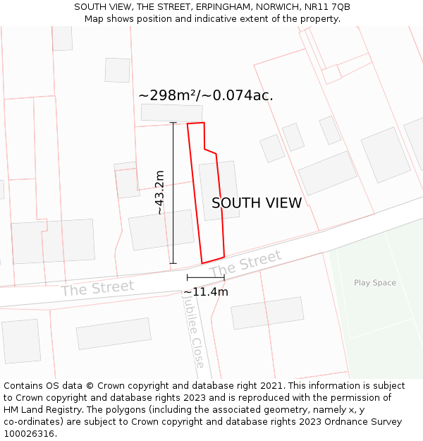 SOUTH VIEW, THE STREET, ERPINGHAM, NORWICH, NR11 7QB: Plot and title map