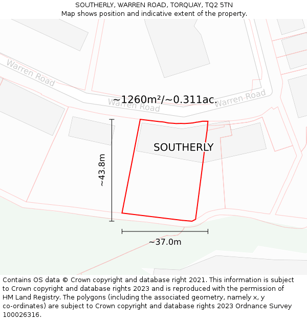 SOUTHERLY, WARREN ROAD, TORQUAY, TQ2 5TN: Plot and title map