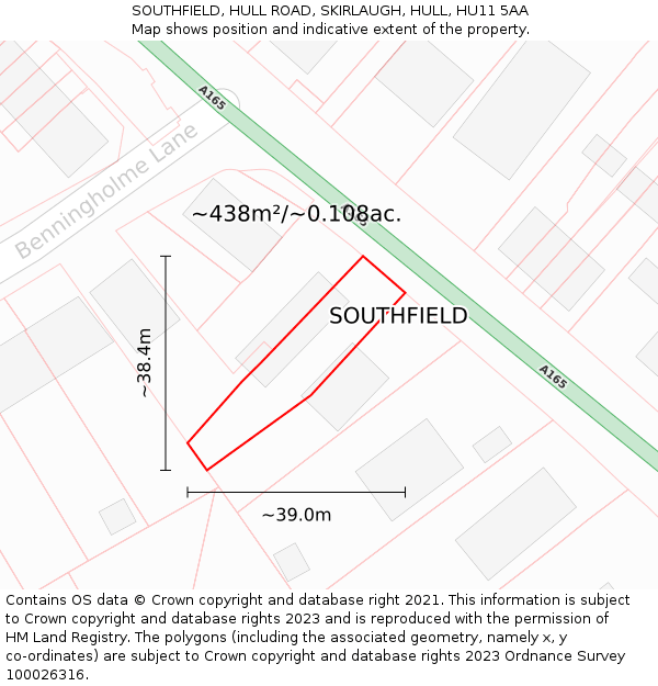 SOUTHFIELD, HULL ROAD, SKIRLAUGH, HULL, HU11 5AA: Plot and title map