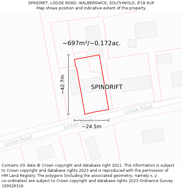 SPINDRIFT, LODGE ROAD, WALBERSWICK, SOUTHWOLD, IP18 6UP: Plot and title map