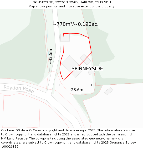 SPINNEYSIDE, ROYDON ROAD, HARLOW, CM19 5DU: Plot and title map