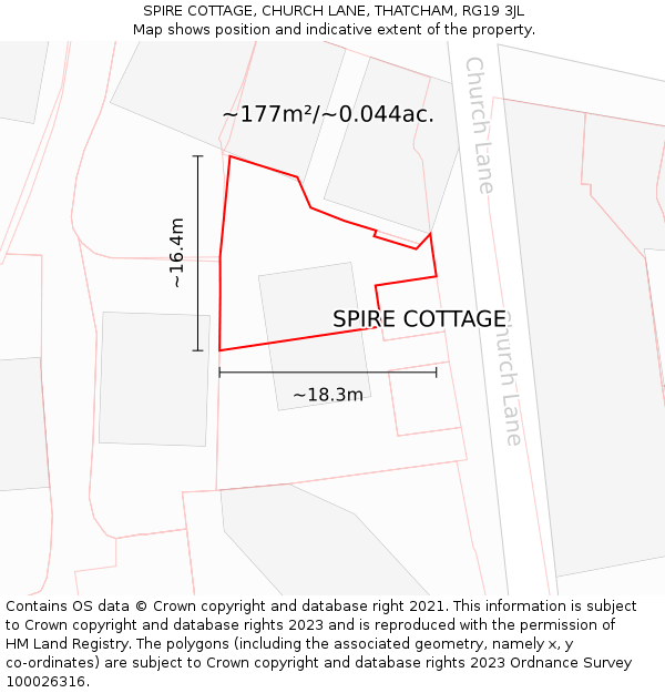 SPIRE COTTAGE, CHURCH LANE, THATCHAM, RG19 3JL: Plot and title map