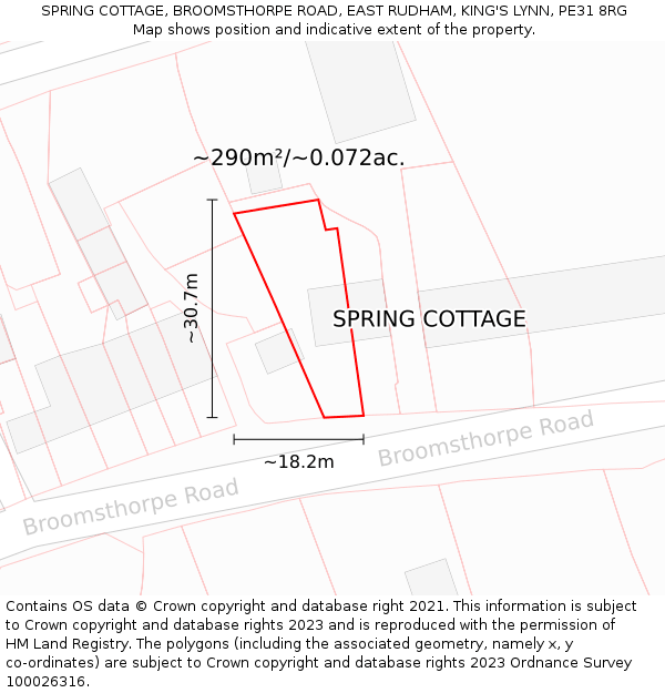 SPRING COTTAGE, BROOMSTHORPE ROAD, EAST RUDHAM, KING'S LYNN, PE31 8RG: Plot and title map