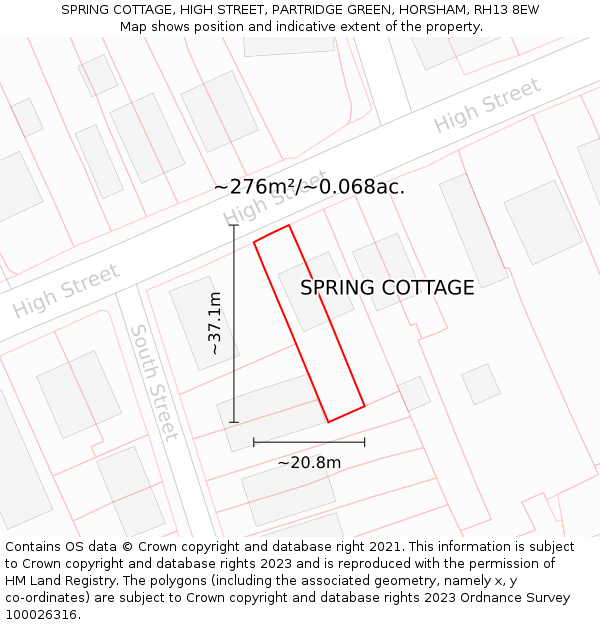 SPRING COTTAGE, HIGH STREET, PARTRIDGE GREEN, HORSHAM, RH13 8EW: Plot and title map