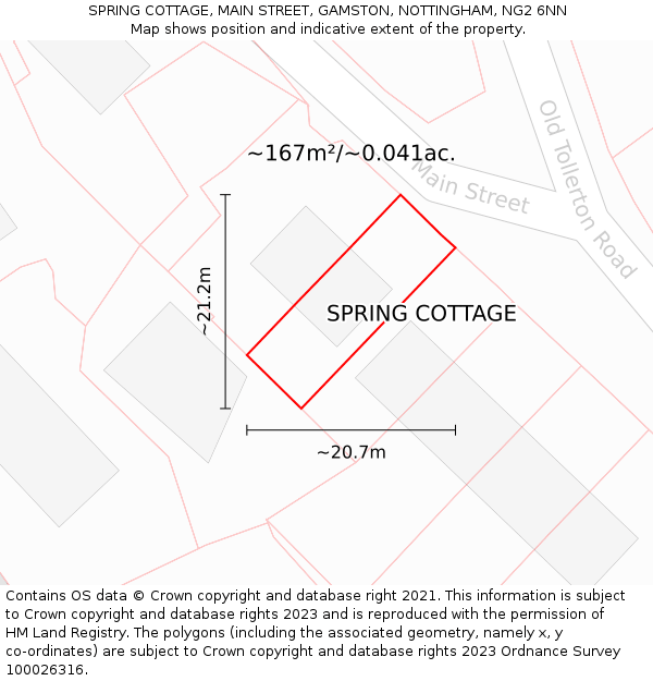 SPRING COTTAGE, MAIN STREET, GAMSTON, NOTTINGHAM, NG2 6NN: Plot and title map