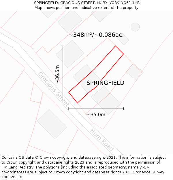 SPRINGFIELD, GRACIOUS STREET, HUBY, YORK, YO61 1HR: Plot and title map