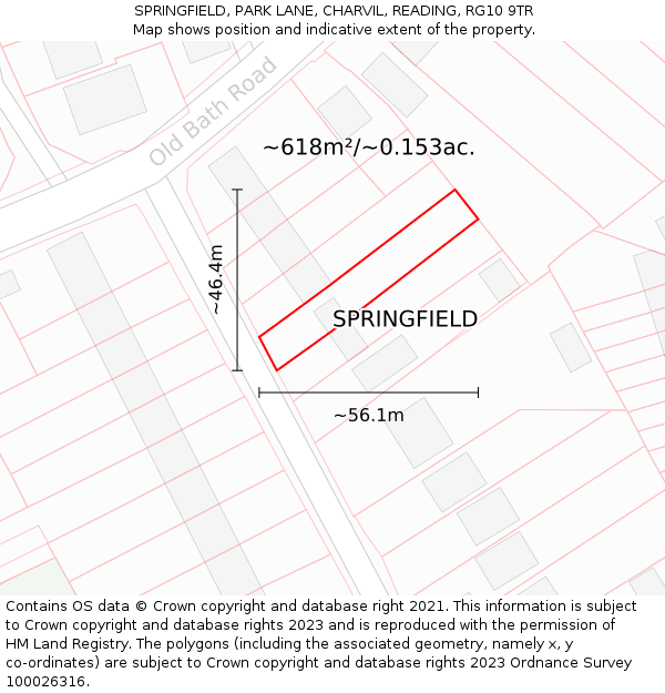 SPRINGFIELD, PARK LANE, CHARVIL, READING, RG10 9TR: Plot and title map