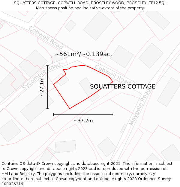 SQUATTERS COTTAGE, COBWELL ROAD, BROSELEY WOOD, BROSELEY, TF12 5QL: Plot and title map