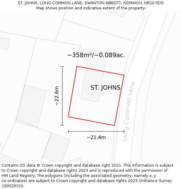 ST. JOHNS, LONG COMMON LANE, SWANTON ABBOTT, NORWICH, NR10 5DS: Plot and title map