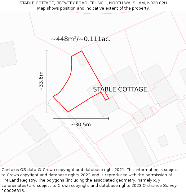 STABLE COTTAGE, BREWERY ROAD, TRUNCH, NORTH WALSHAM, NR28 0PU: Plot and title map