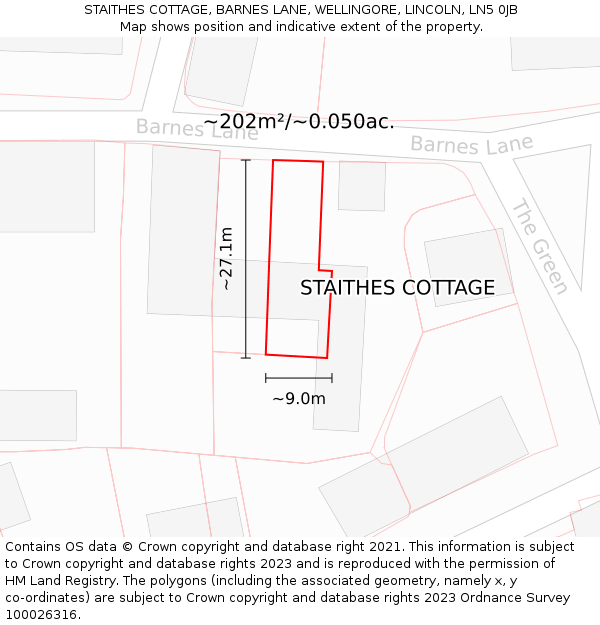 STAITHES COTTAGE, BARNES LANE, WELLINGORE, LINCOLN, LN5 0JB: Plot and title map