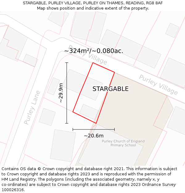 STARGABLE, PURLEY VILLAGE, PURLEY ON THAMES, READING, RG8 8AF: Plot and title map