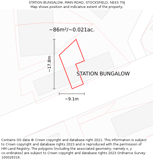 STATION BUNGALOW, MAIN ROAD, STOCKSFIELD, NE43 7NJ: Plot and title map