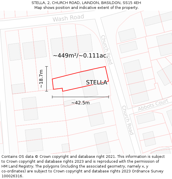 STELLA, 2, CHURCH ROAD, LAINDON, BASILDON, SS15 4EH: Plot and title map