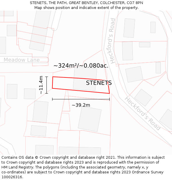 STENETS, THE PATH, GREAT BENTLEY, COLCHESTER, CO7 8PN: Plot and title map