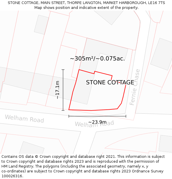 STONE COTTAGE, MAIN STREET, THORPE LANGTON, MARKET HARBOROUGH, LE16 7TS: Plot and title map