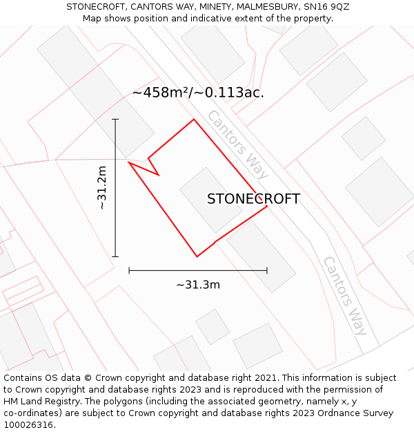 STONECROFT, CANTORS WAY, MINETY, MALMESBURY, SN16 9QZ: Plot and title map