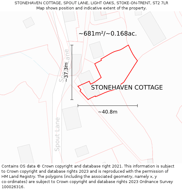 STONEHAVEN COTTAGE, SPOUT LANE, LIGHT OAKS, STOKE-ON-TRENT, ST2 7LR: Plot and title map