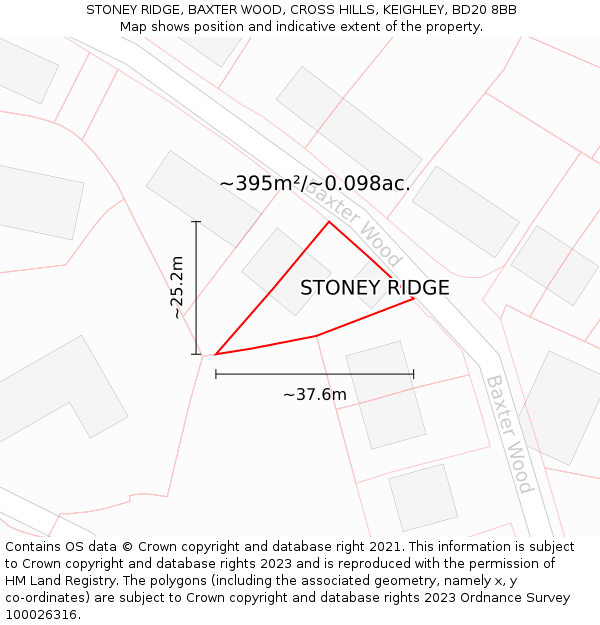 STONEY RIDGE, BAXTER WOOD, CROSS HILLS, KEIGHLEY, BD20 8BB: Plot and title map