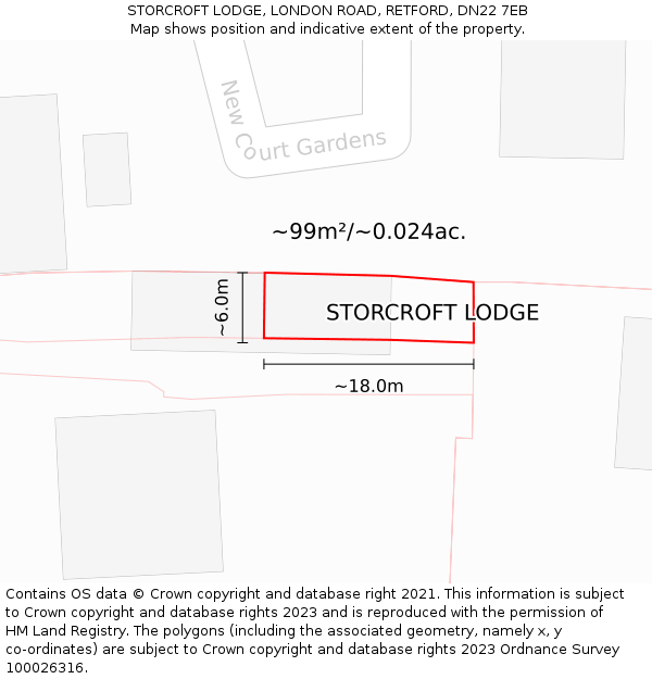 STORCROFT LODGE, LONDON ROAD, RETFORD, DN22 7EB: Plot and title map