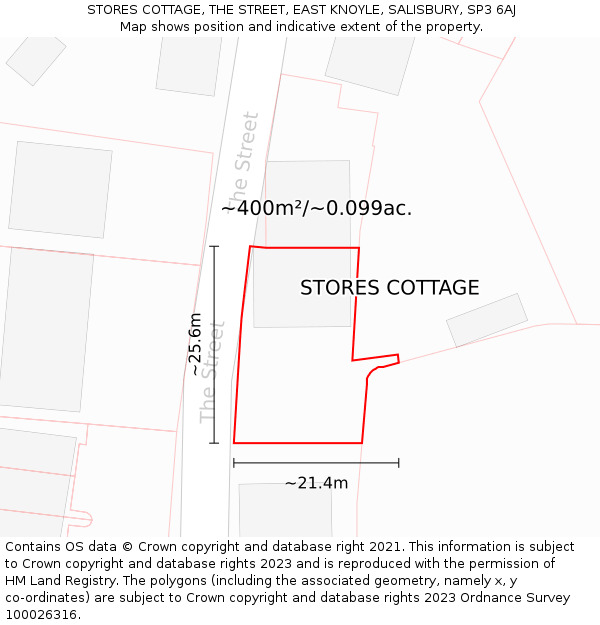 STORES COTTAGE, THE STREET, EAST KNOYLE, SALISBURY, SP3 6AJ: Plot and title map