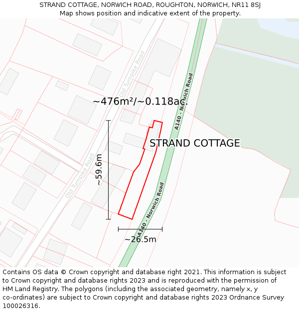 STRAND COTTAGE, NORWICH ROAD, ROUGHTON, NORWICH, NR11 8SJ: Plot and title map