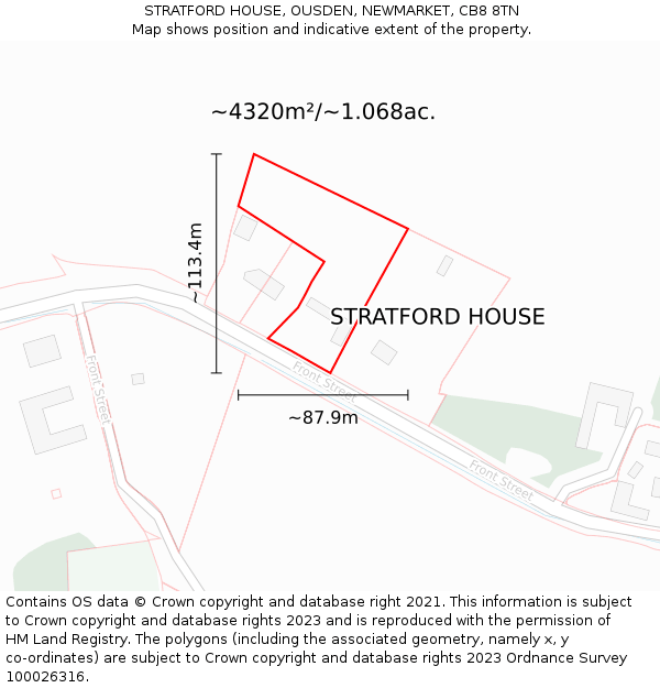 STRATFORD HOUSE, OUSDEN, NEWMARKET, CB8 8TN: Plot and title map