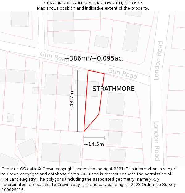 STRATHMORE, GUN ROAD, KNEBWORTH, SG3 6BP: Plot and title map