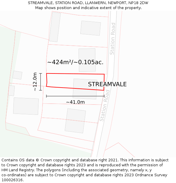 STREAMVALE, STATION ROAD, LLANWERN, NEWPORT, NP18 2DW: Plot and title map