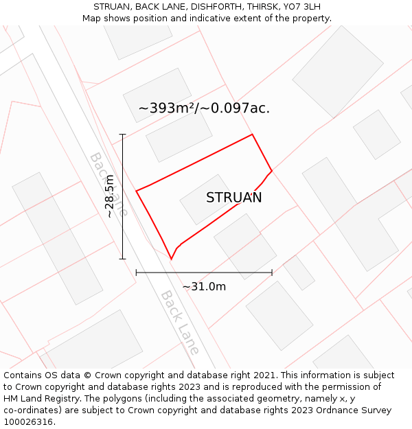 STRUAN, BACK LANE, DISHFORTH, THIRSK, YO7 3LH: Plot and title map