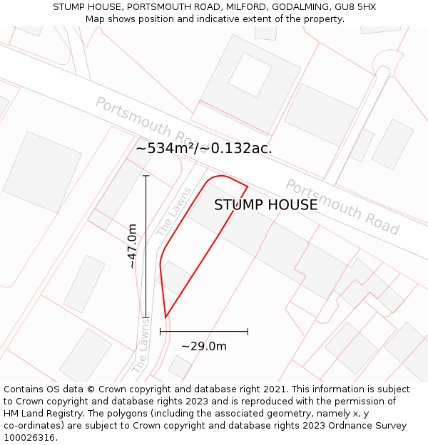 STUMP HOUSE, PORTSMOUTH ROAD, MILFORD, GODALMING, GU8 5HX: Plot and title map