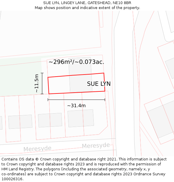 SUE LYN, LINGEY LANE, GATESHEAD, NE10 8BR: Plot and title map