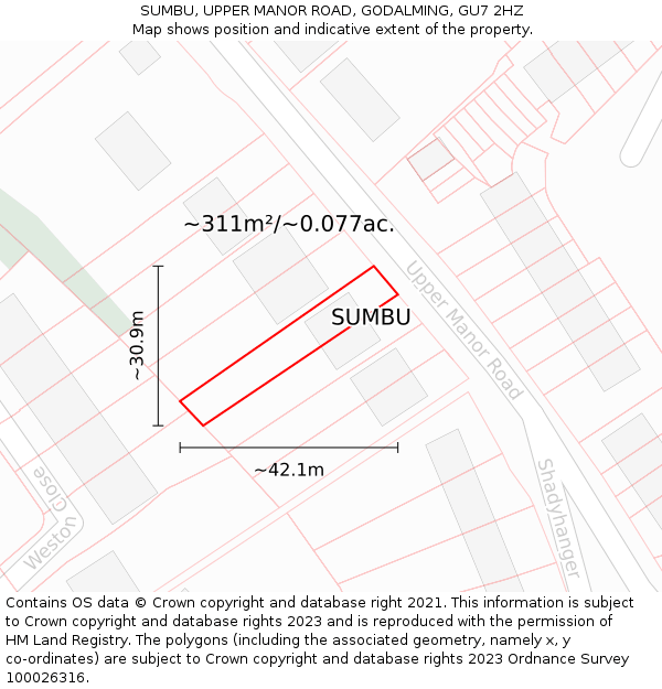 SUMBU, UPPER MANOR ROAD, GODALMING, GU7 2HZ: Plot and title map