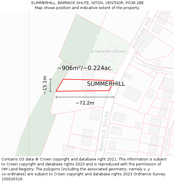 SUMMERHILL, BARRACK SHUTE, NITON, VENTNOR, PO38 2BE: Plot and title map