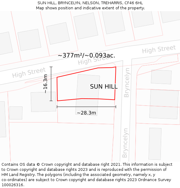 SUN HILL, BRYNCELYN, NELSON, TREHARRIS, CF46 6HL: Plot and title map