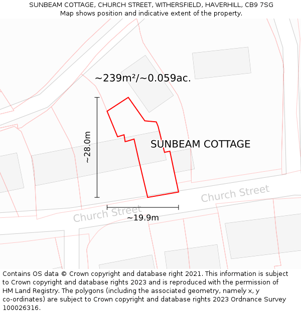 SUNBEAM COTTAGE, CHURCH STREET, WITHERSFIELD, HAVERHILL, CB9 7SG: Plot and title map