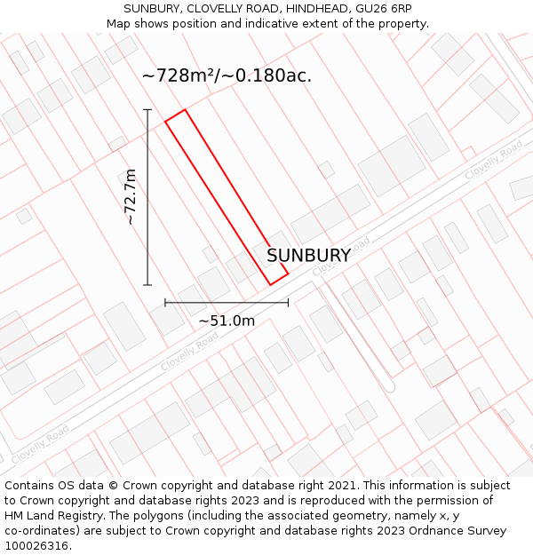 SUNBURY, CLOVELLY ROAD, HINDHEAD, GU26 6RP: Plot and title map